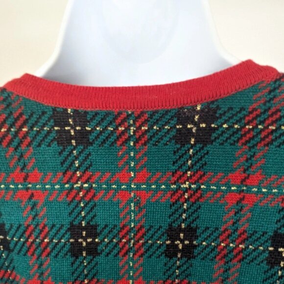 Vtg Classiques Entier Merino Wool Blend Cardigan Green Red Black Gold Button Lrg - Picture 8 of 12